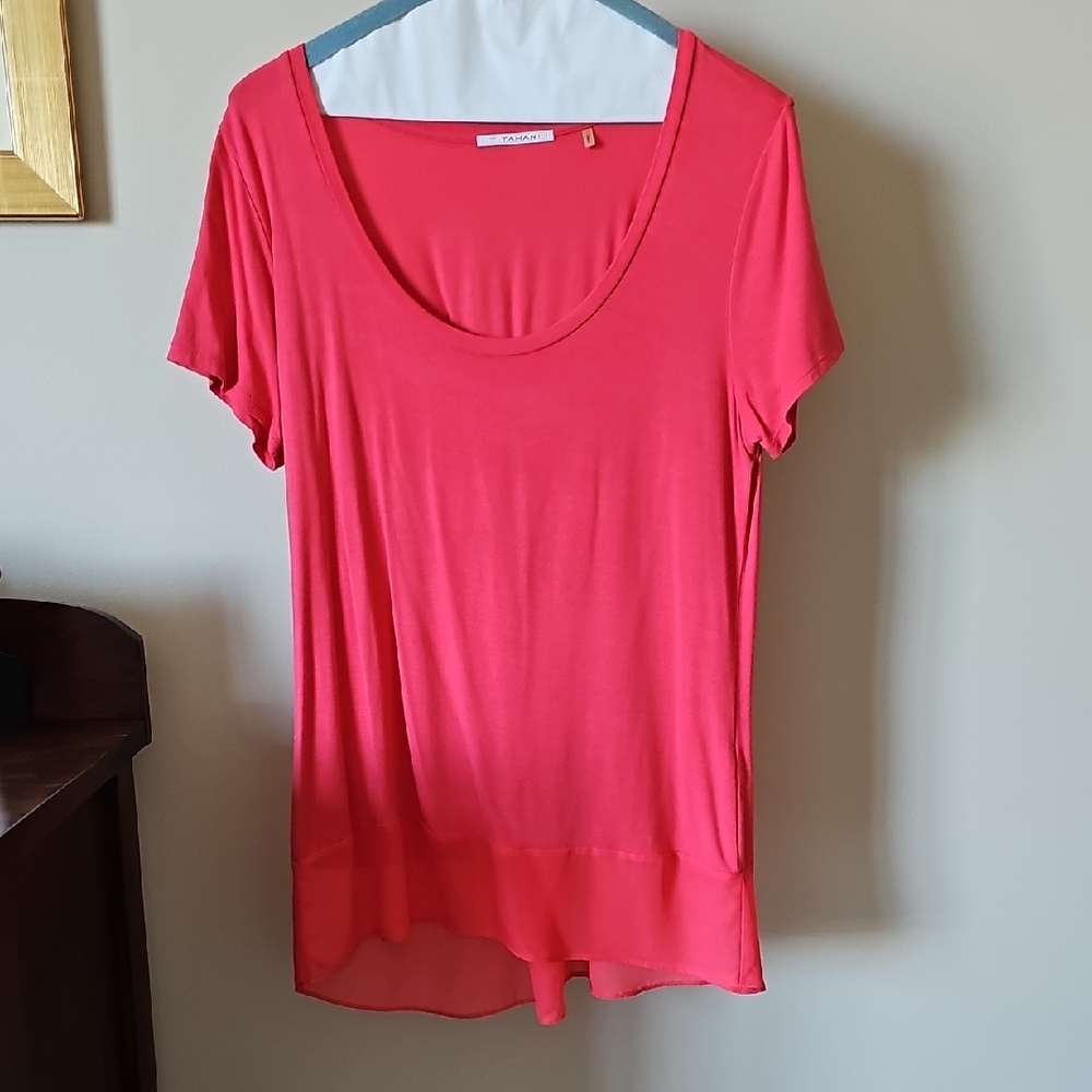 Tahari Pink Relaxed Short Sleeve Tee